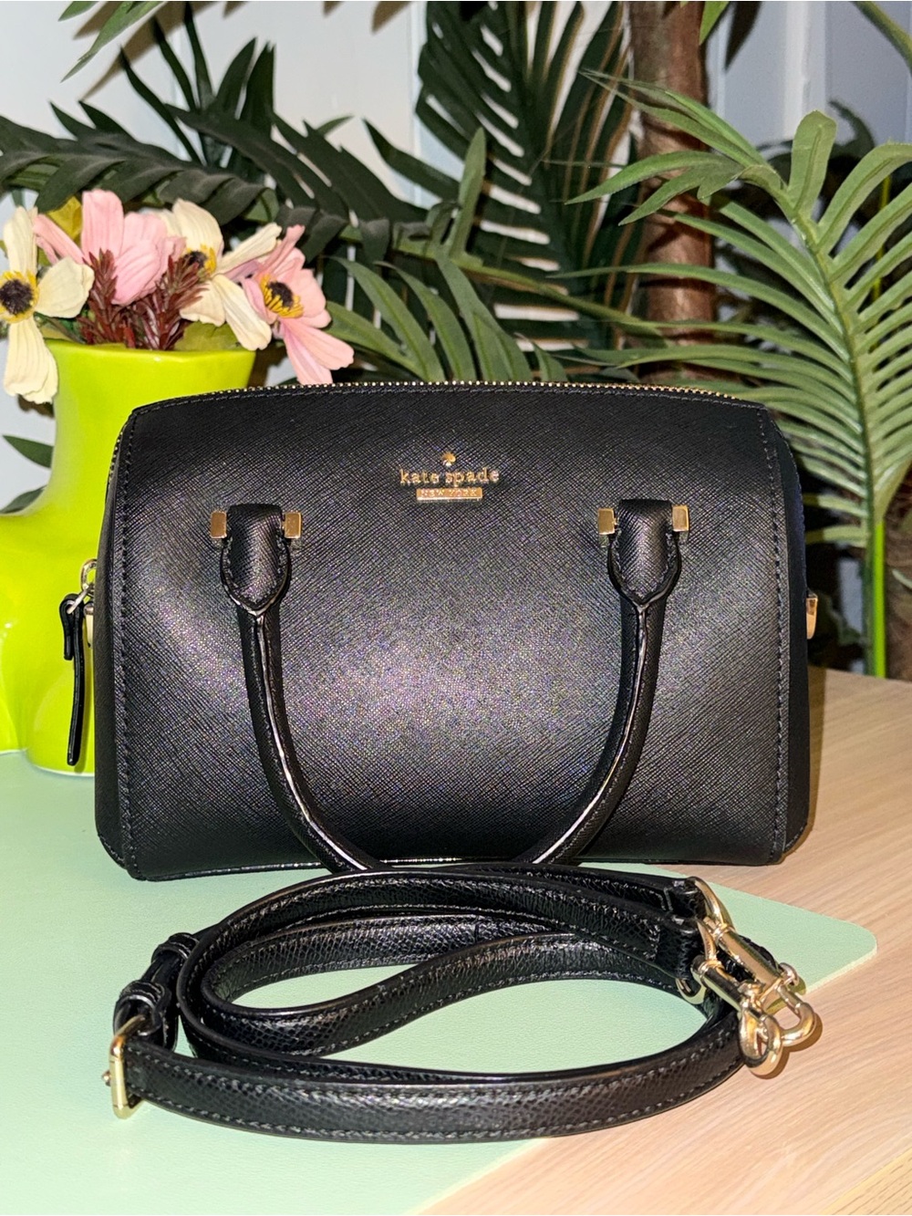 Kate Spade Black Saffiano Leather Dome Satchel with Strap
